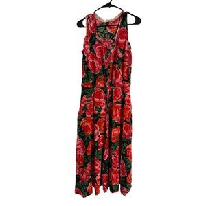 🟠Vintage No Brand Floral Sleeveless Midi Dress No Size Fits Small/Medium